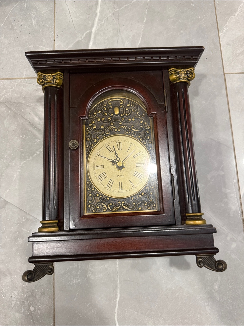 Classic Mahogany Wall Clock with Gold Accents
